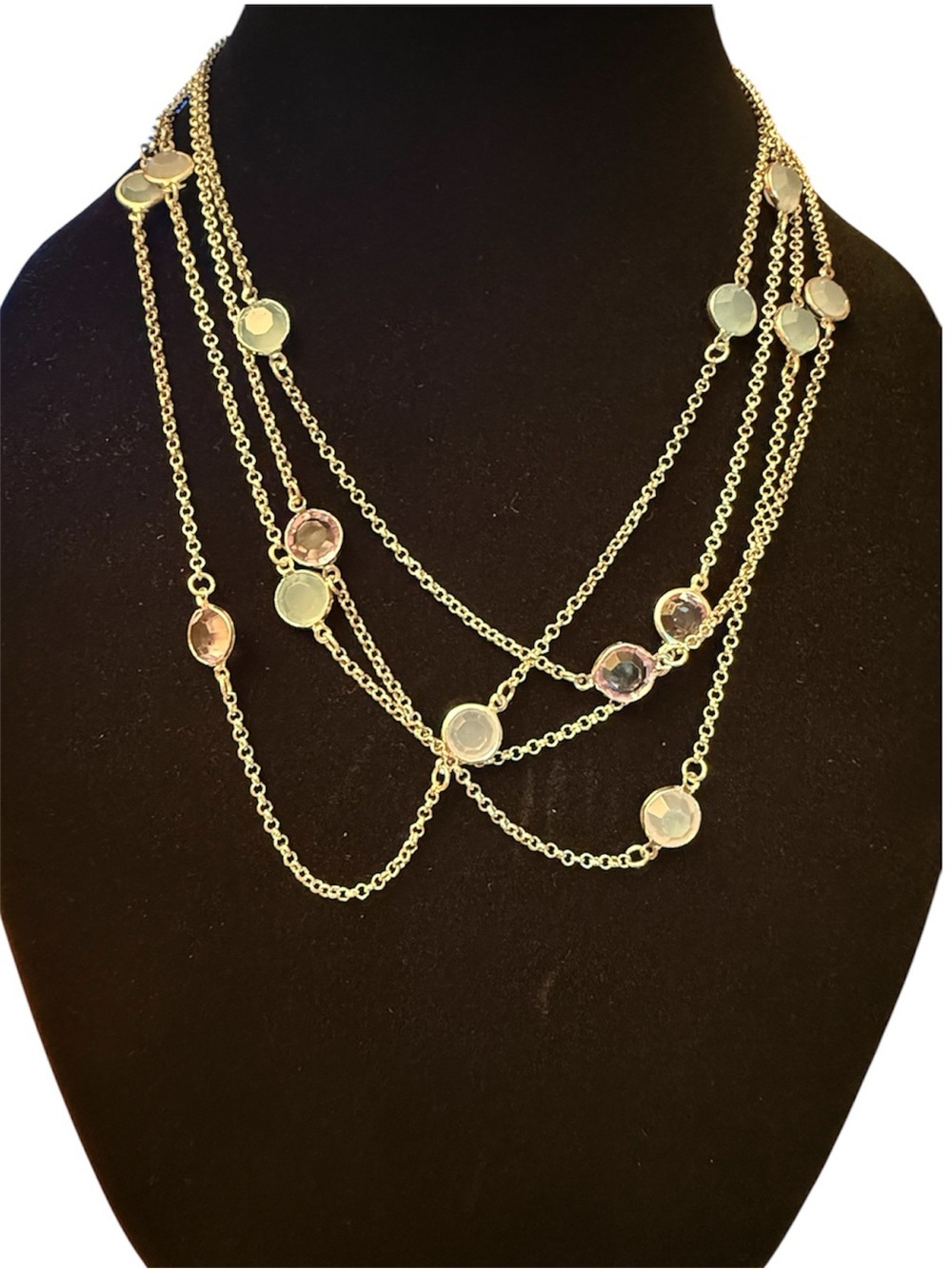 Gold Multi-Strand Crystal Station Necklace - Unbranded